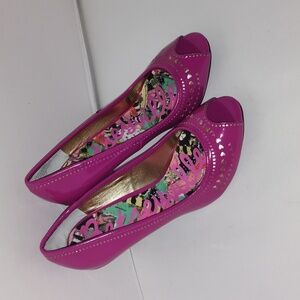 Pink Betsey Johnson Peeptoe Heart Pump Heels Size 10